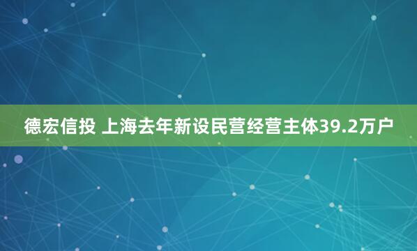 德宏信投 上海去年新设民营经营主体39.2万户