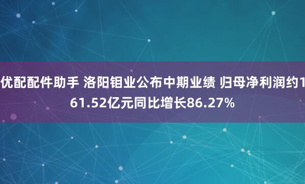 优配配件助手 洛阳钼业公布中期业绩 归母净利润约161.52亿元同比增长86.27%